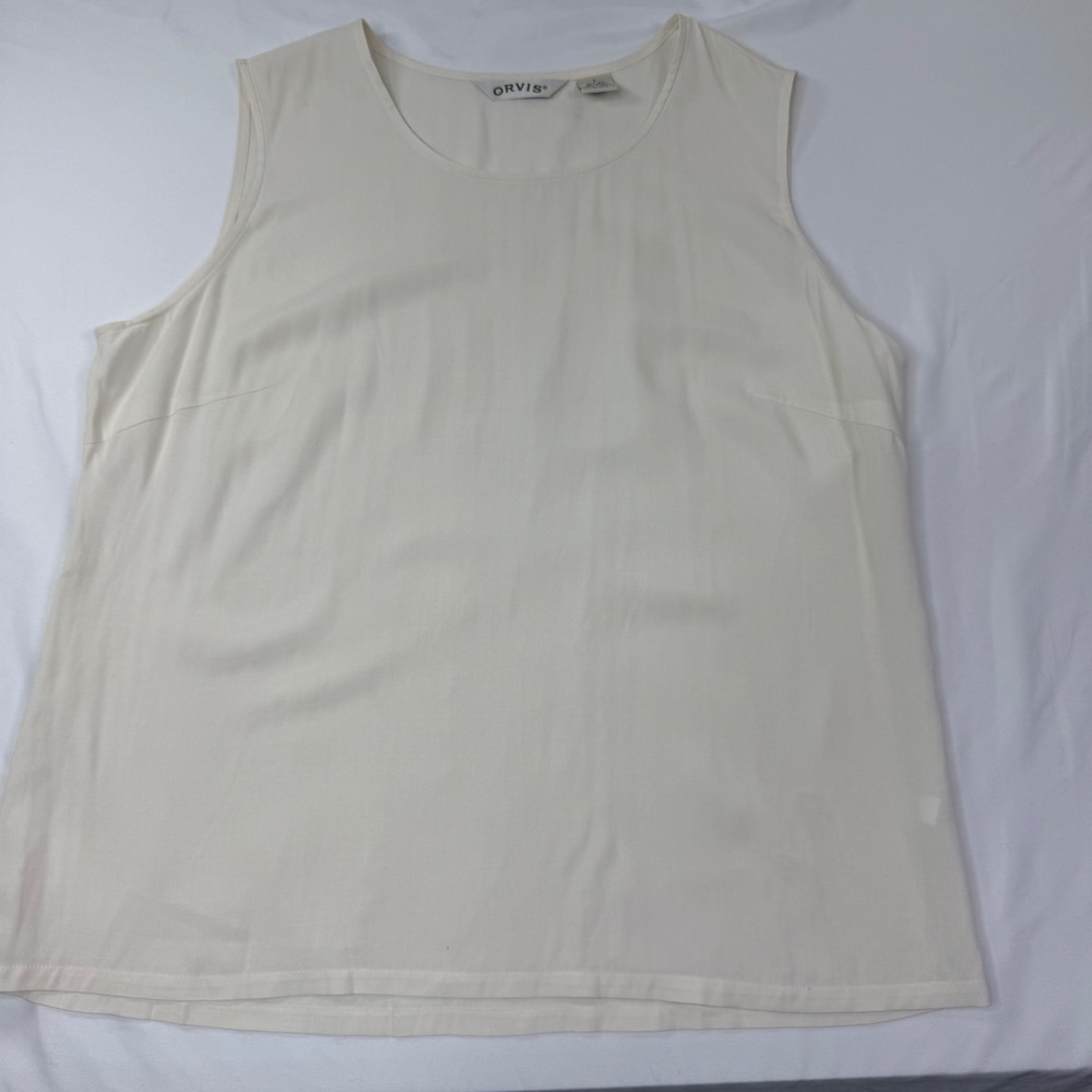 Orvis Womens Silk Rayon Blend Sleeveless Shell Tank Top Cream Ivory Large 5T58